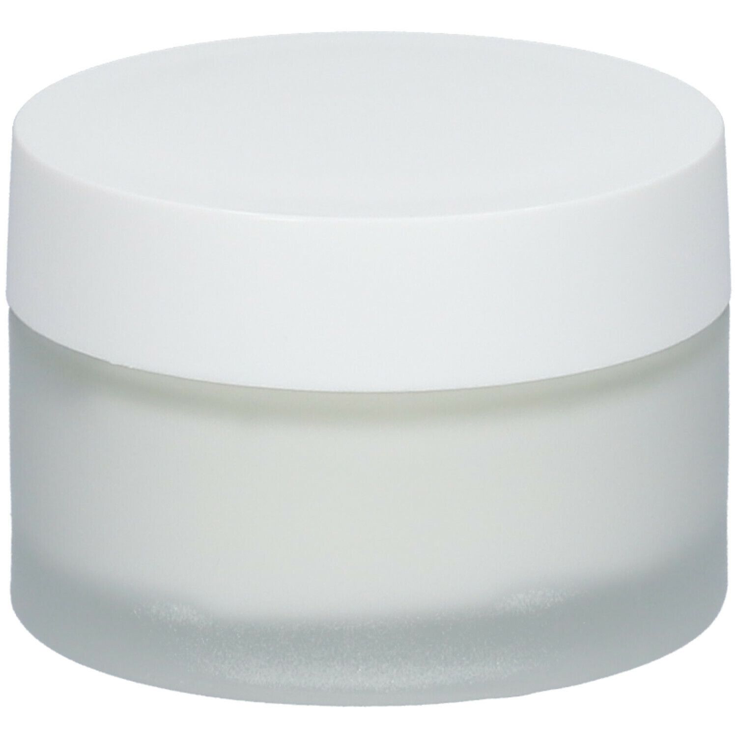 Pot de crème blanc avec couvercle. Le pot est blanc et opaque.