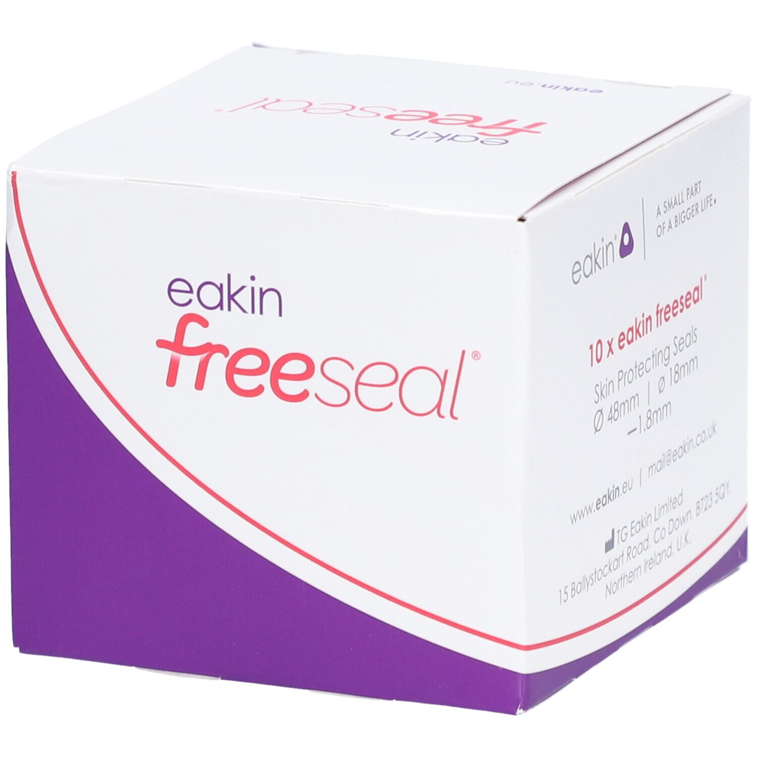 Eakin Freeseal verpakking. Wit-paarse doos met productnaam en informatie. 10 stuks.