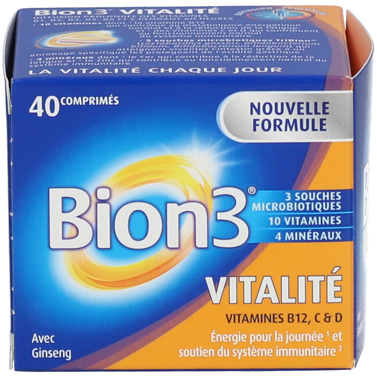 Boîte Bion3 Vitalité. Inscription: 40 comprimés, Nouvelle formule, avec Ginseng.