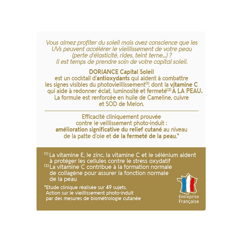 Texte sur les bienfaits de DORIANCE Capital Soleil. Drapeau français.