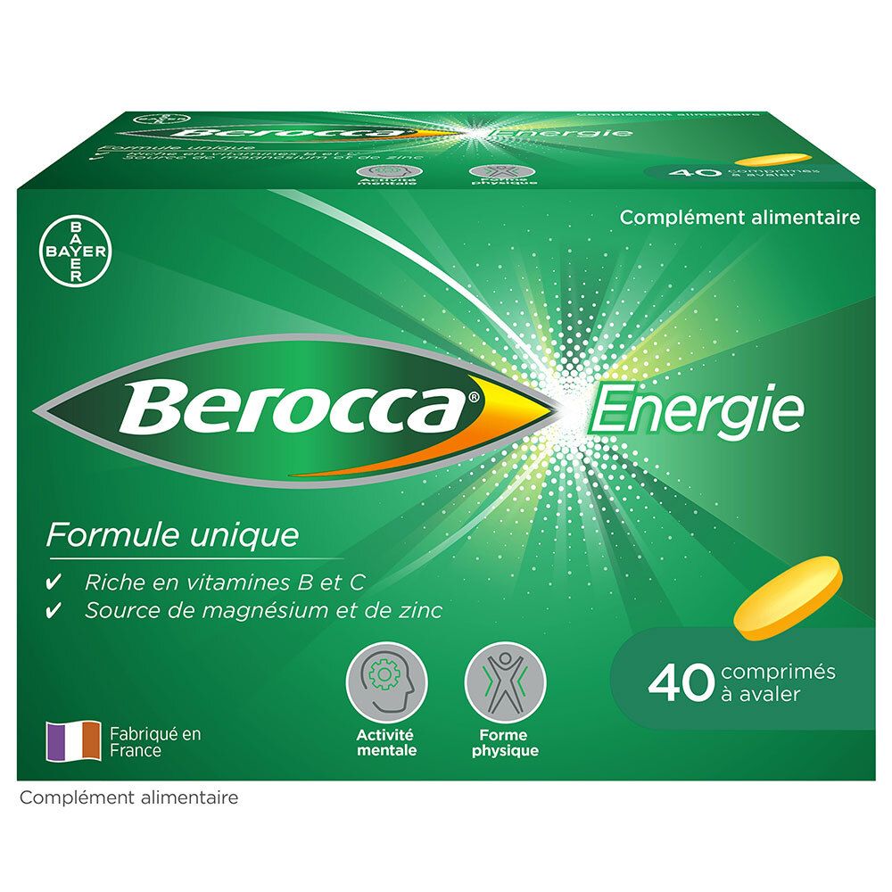 Berocca Energie Vitamine B et C, Magnésium et Zinc 40 CPS Pellicules