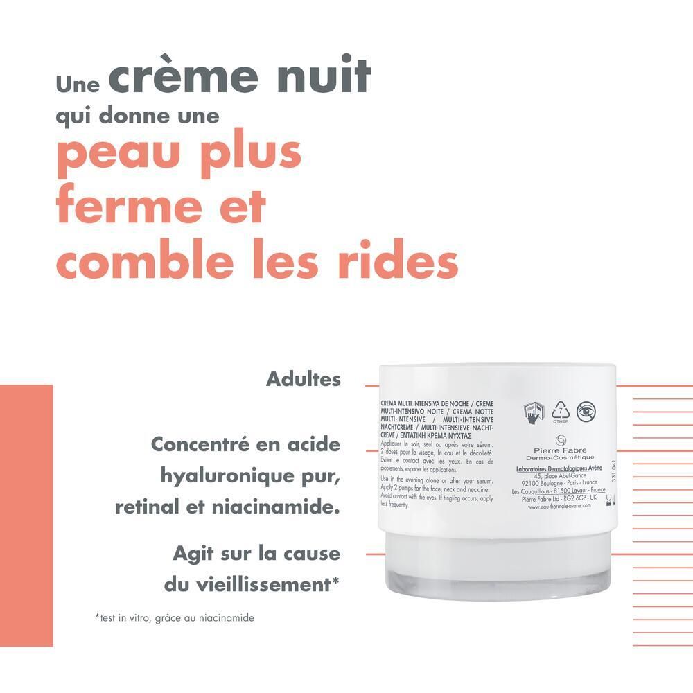 Tekst over de crème. Geconcentreerd met hyaluronzuur, retinal en niacinamide. Voor volwassenen.