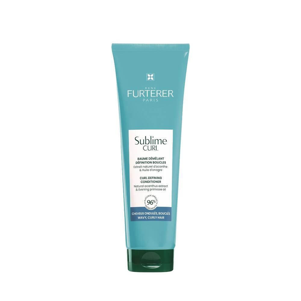 Türkisblaue Tube mit Produktaufdruck. Marke René Furterer, Produktname Sublime Curl. Text: Balsam für Locken.