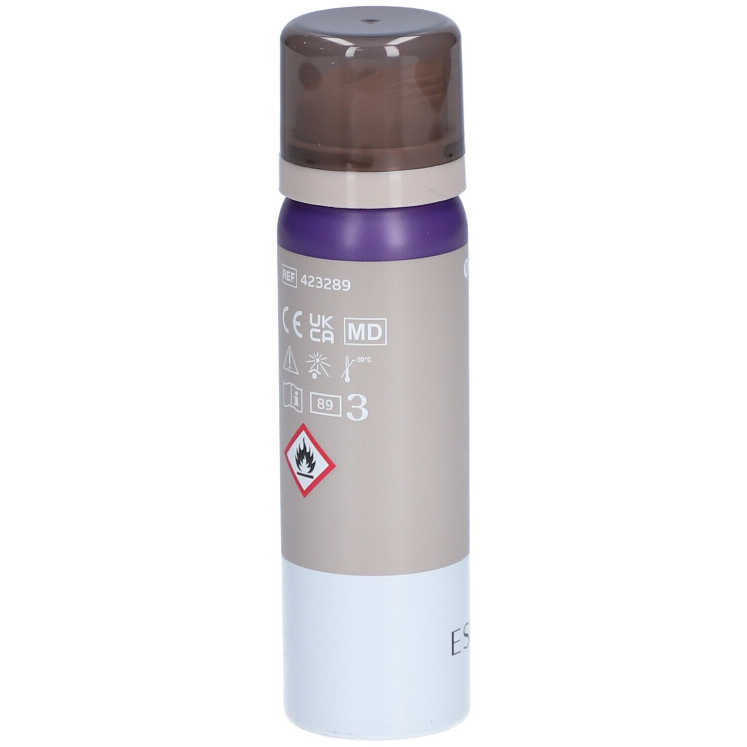 Spray ESENTA. Dos de la bouteille. Informations et symboles. Référence 423289. Symbole de danger.
