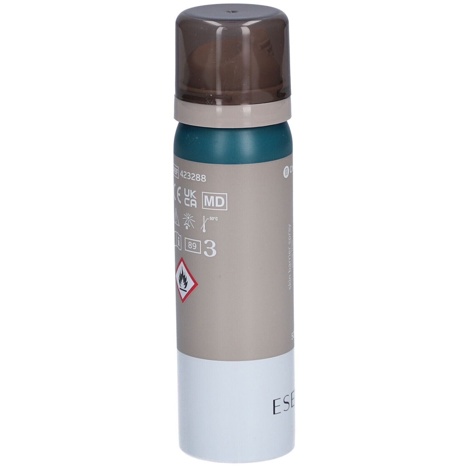 Spray barrière cutanée sans alcool. Flacon avec bouchon pulvérisateur. Avertissement: facilement inflammable.