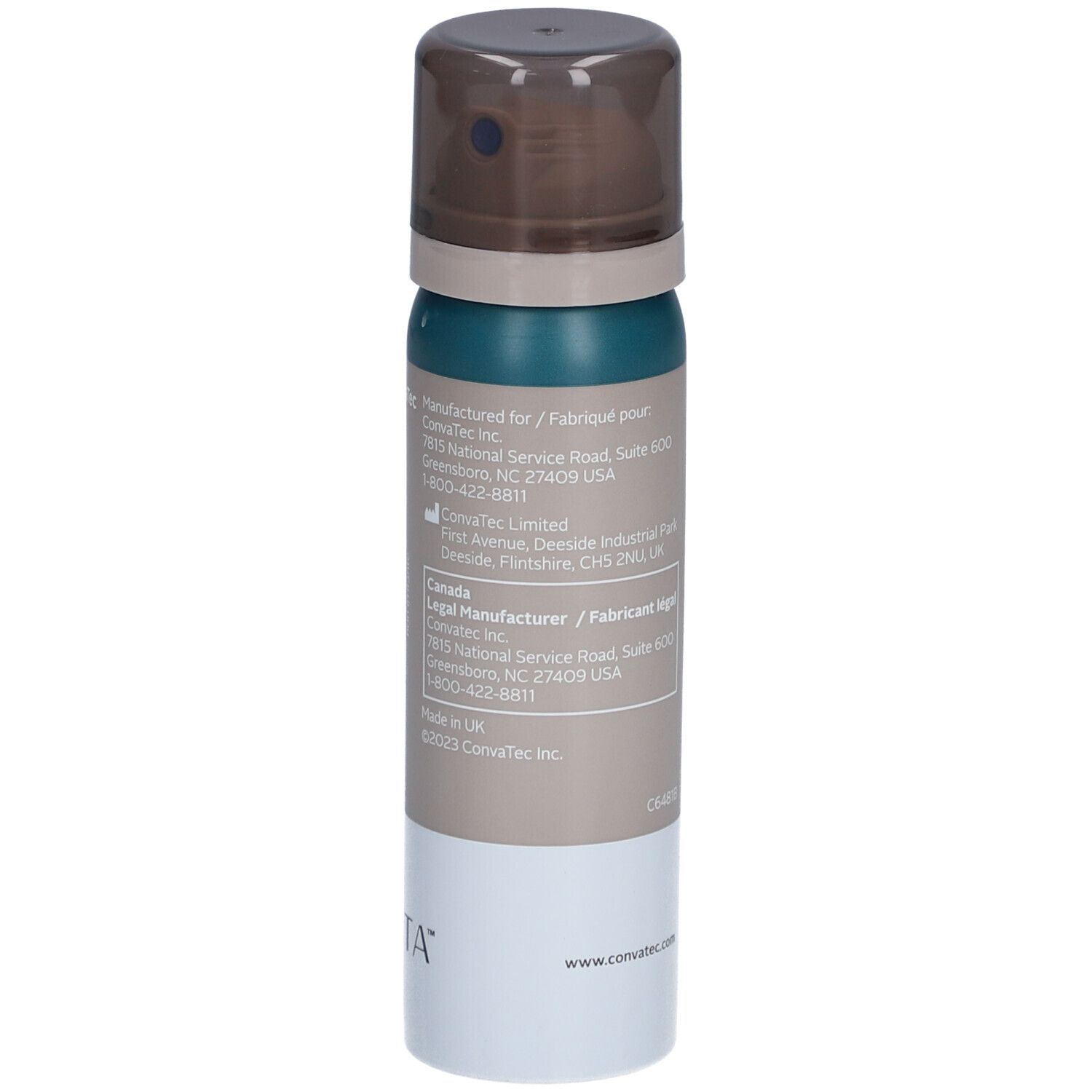 Spray barrière cutanée sans alcool. Flacon avec bouchon pulvérisateur. Informations fabricant ConvaTec.