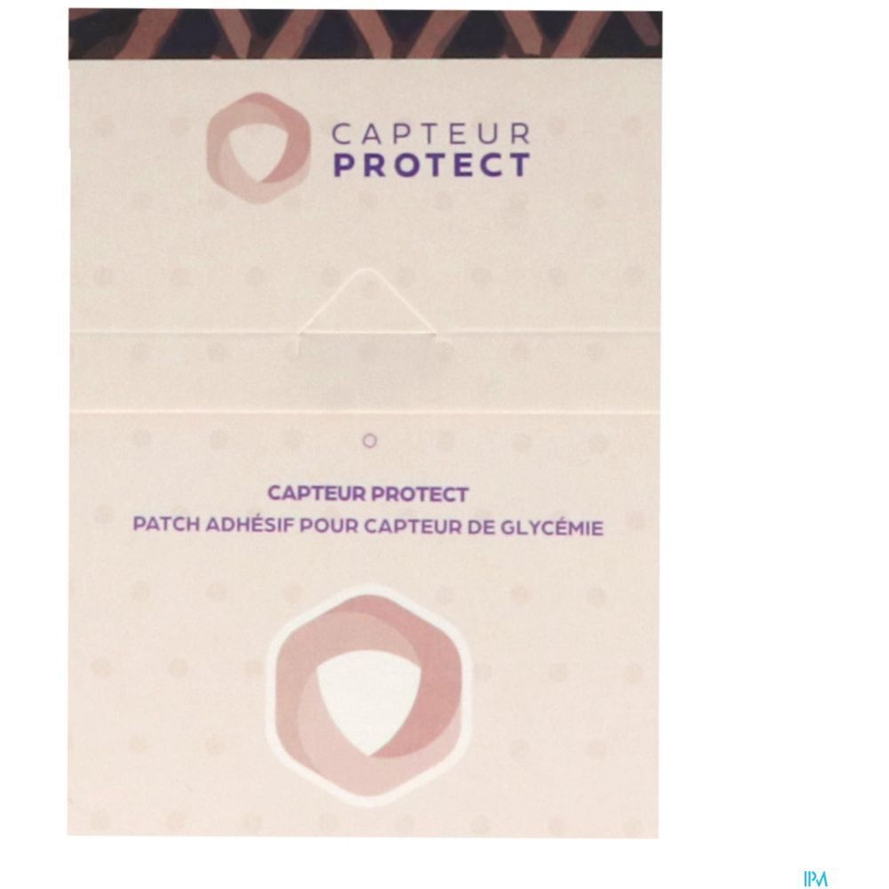 Emballage avec logo et texte: CAPTEUR PROTECT, Patch adhésif pour capteur de glycémie.