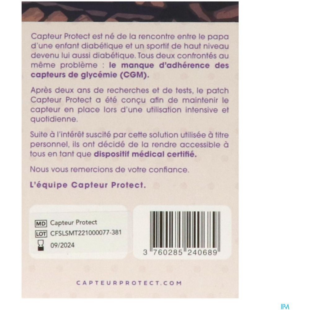 Texte sur fond blanc. Informations sur le produit CAPTEUR PROTECT et son développement.