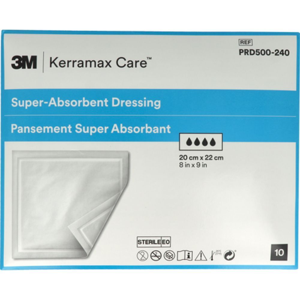 3M Kerramax Care superabsorberend verband. Verpakking met verband, 20 x 22 cm. Steriel. 10 stuks. Productinformatie.