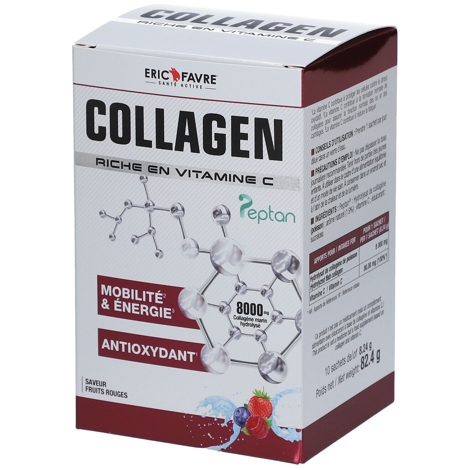 Eric Favre Collagen Peptan en poudre - Collagène marin hydrolysé et enrichi en vitamine C