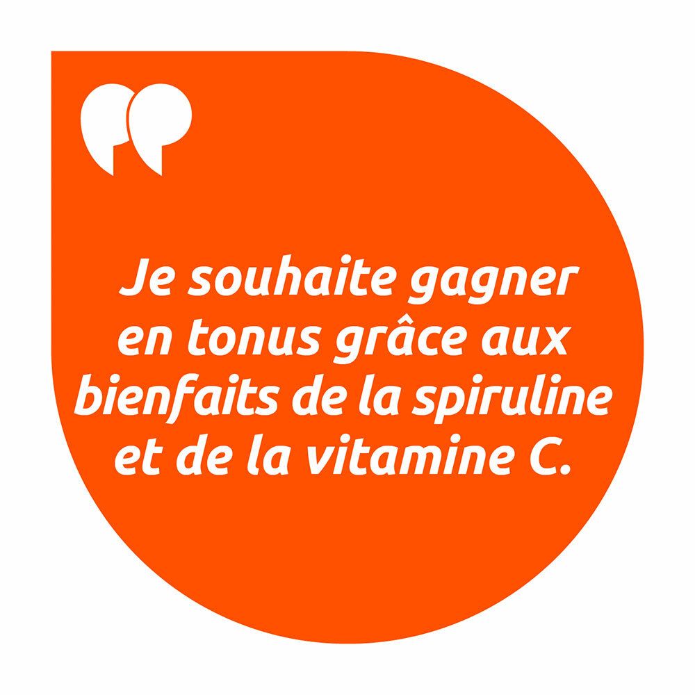 Texte : Je souhaite gagner en tonus grâce aux bienfaits de la spiruline et de la vitamine C.