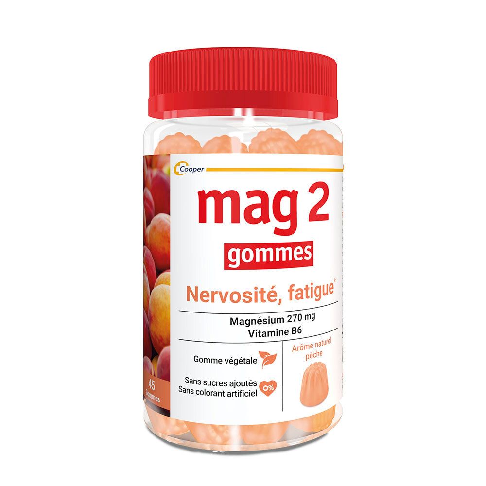 MAG 2 Gommes pêche à base de magnésium et vitamine B6 - complément alimentaire – 45 gummies
