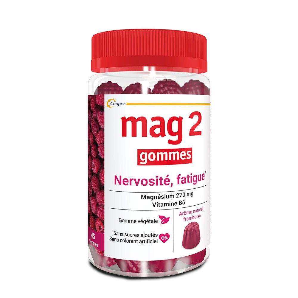 MAG 2 Gommes framboise à base de magnésium et vitamine B6 - complément alimentaire – 45 gummies