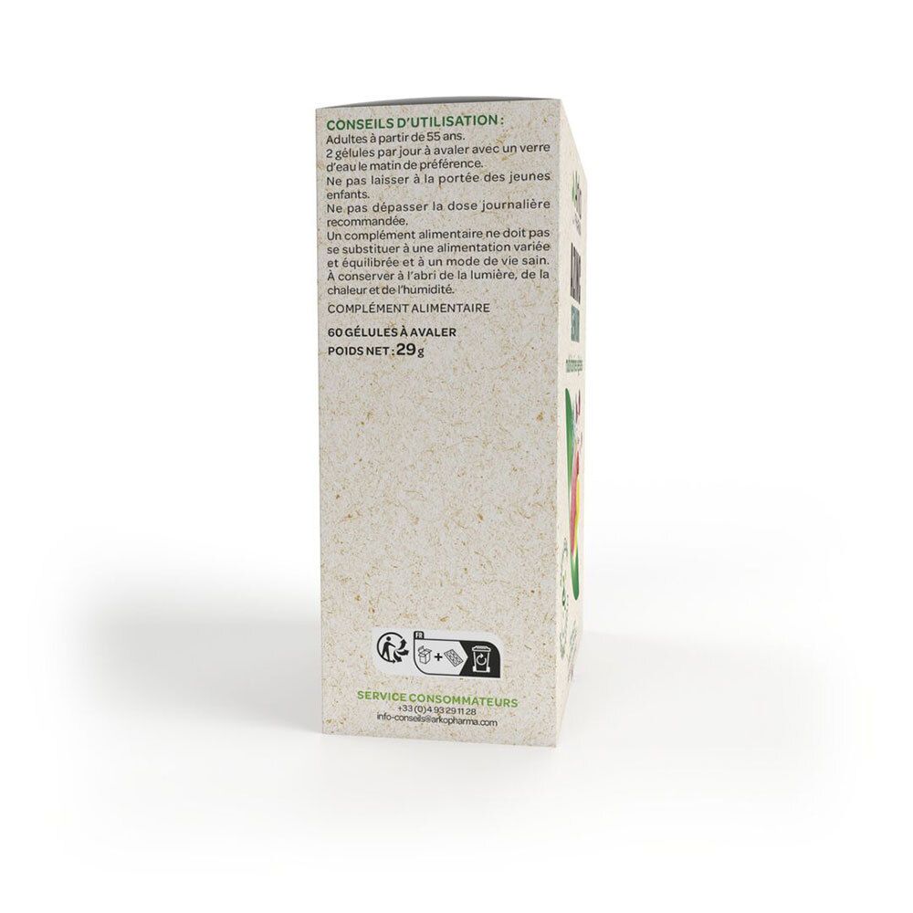 Vue latérale de la boîte AZINC SENIOR. Conseils d'utilisation et informations nutritionnelles.