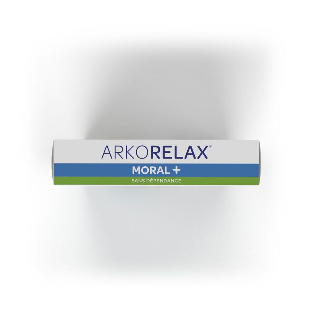 Emballage Arkopharma ARKORELAX Moral+, vue de dessus. Nom et logo du produit clairement visibles.