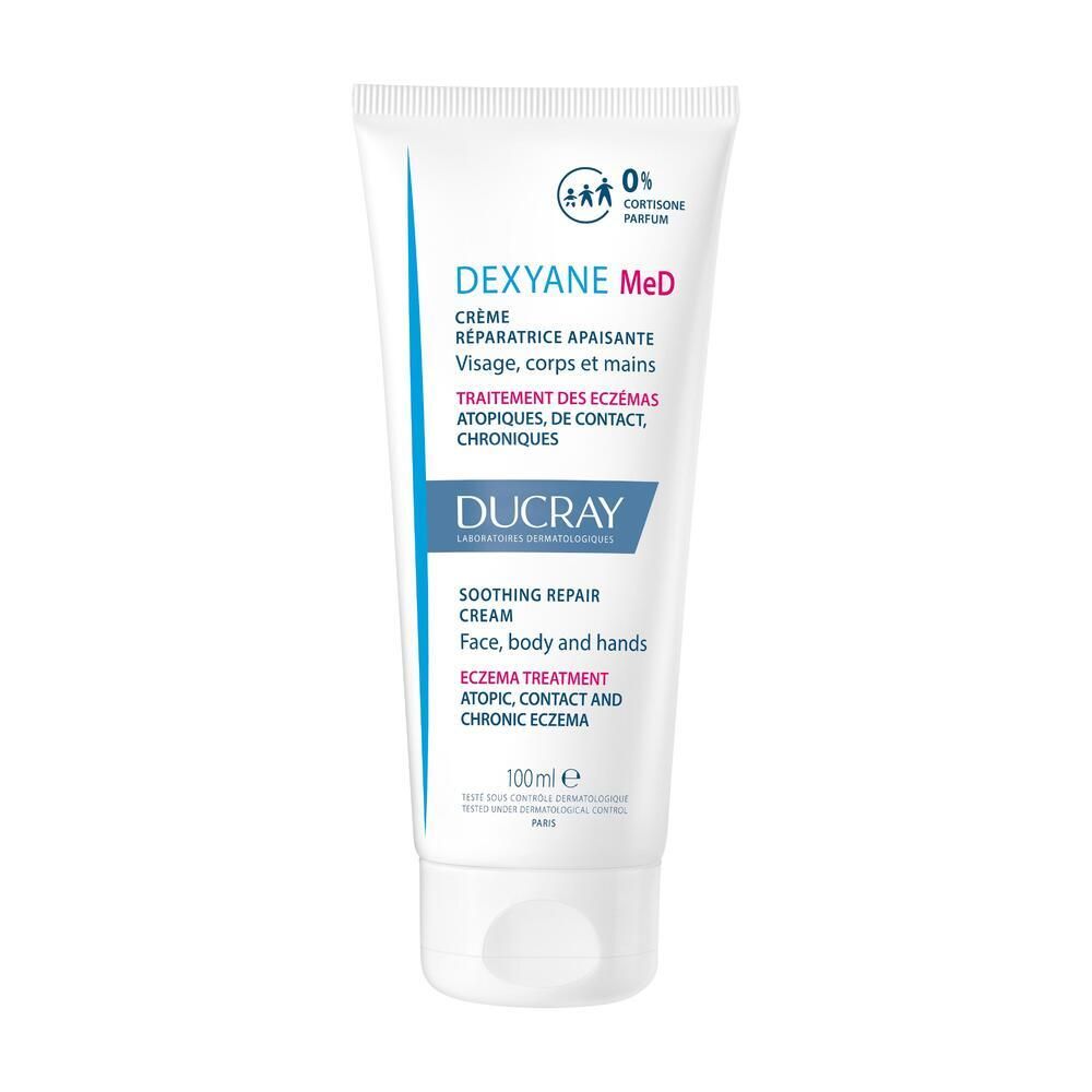 Creme-Tube mit Produktinformationen. Enthält Text in Deutsch, Französisch und Englisch. Marke: DUCRAY.