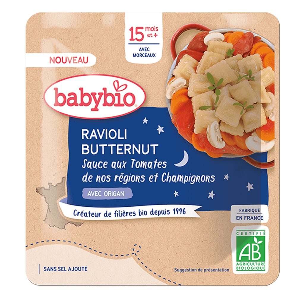 Babybio Ravioli Butternut Sauce AUX Tomates DE NOS Régions ET Champignons dès 15 mois