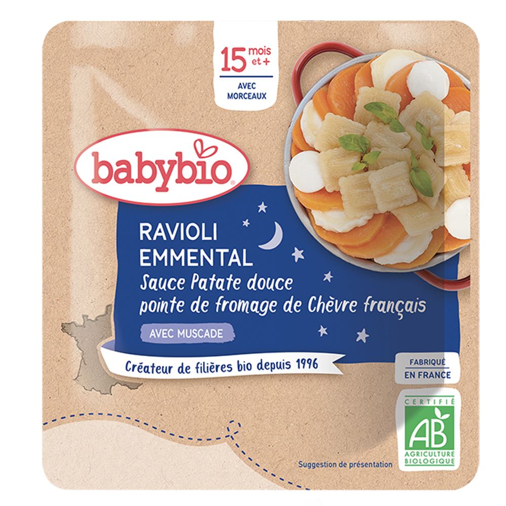 Babybio Ravioli Emmental Sauce Patate Douce Pointe DE Fromage DE Chèvre Français dès 15 mois