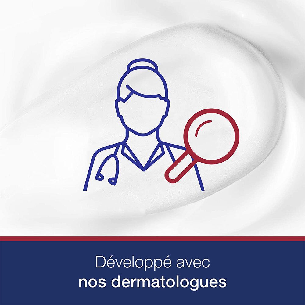 Silhouette avec loupe. Texte: Développé avec nos dermatologues.