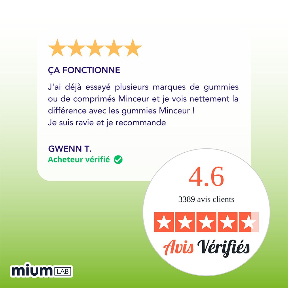 Évaluation de 4,6 étoiles par 3389 clients. Citation : Je vois la différence avec les gummies Minceur !