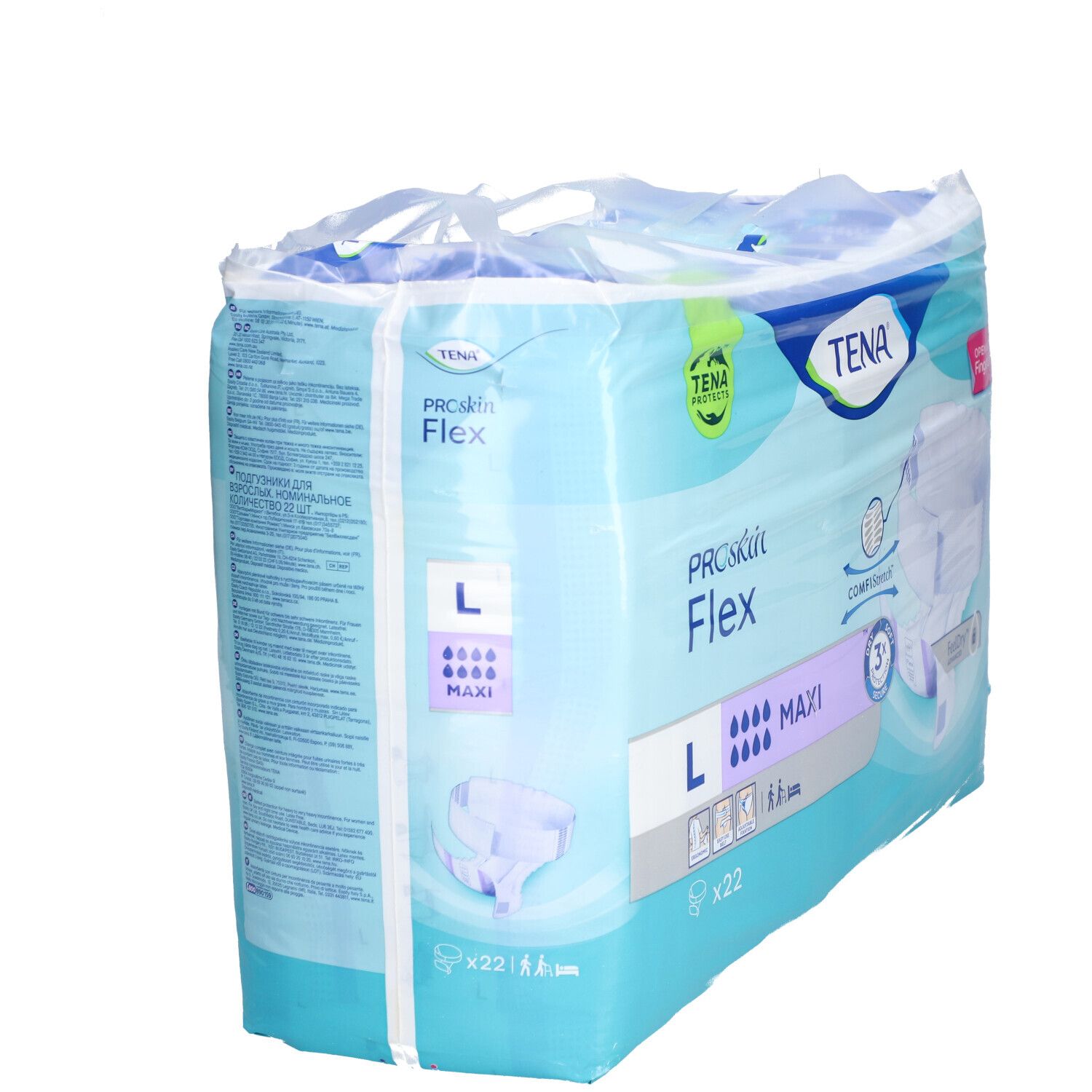 Paquet de TENA ProSkin Flex Maxi L. Taille L, 22 pièces. Avec ComfiStretch et FeelDry.