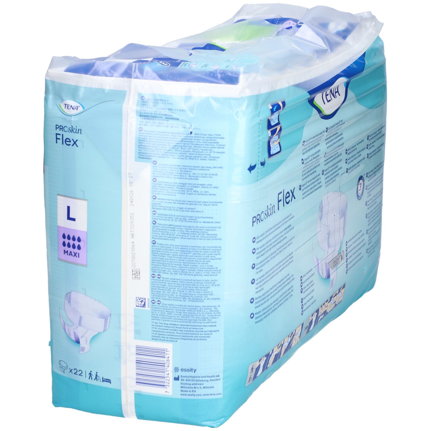 Paquet de TENA ProSkin Flex Maxi L. Taille L, 22 pièces. Avec ComfiStretch et FeelDry.