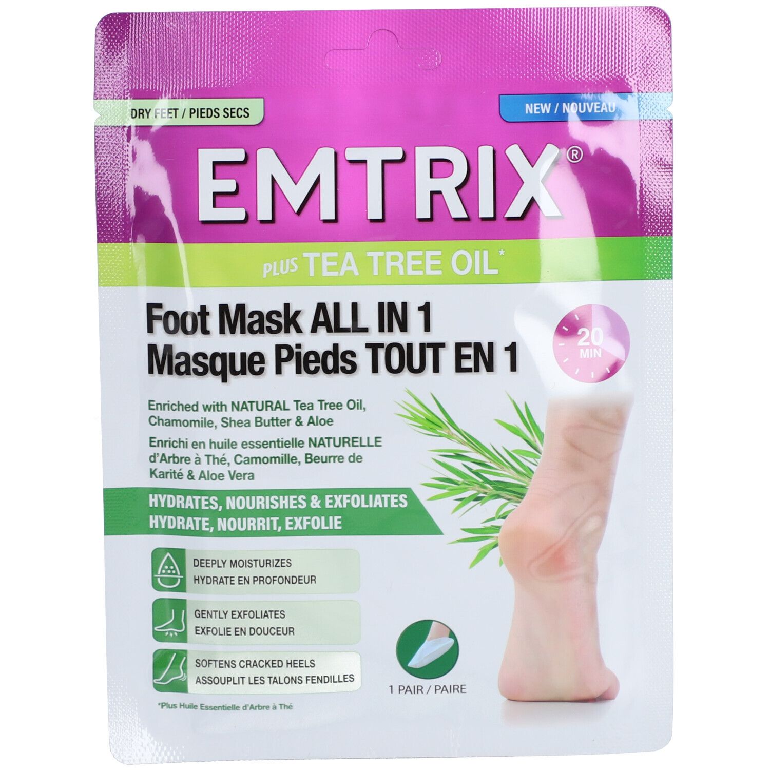 Emtrix Soin Pieds Masque Hydratant aux Huiles Essentielle