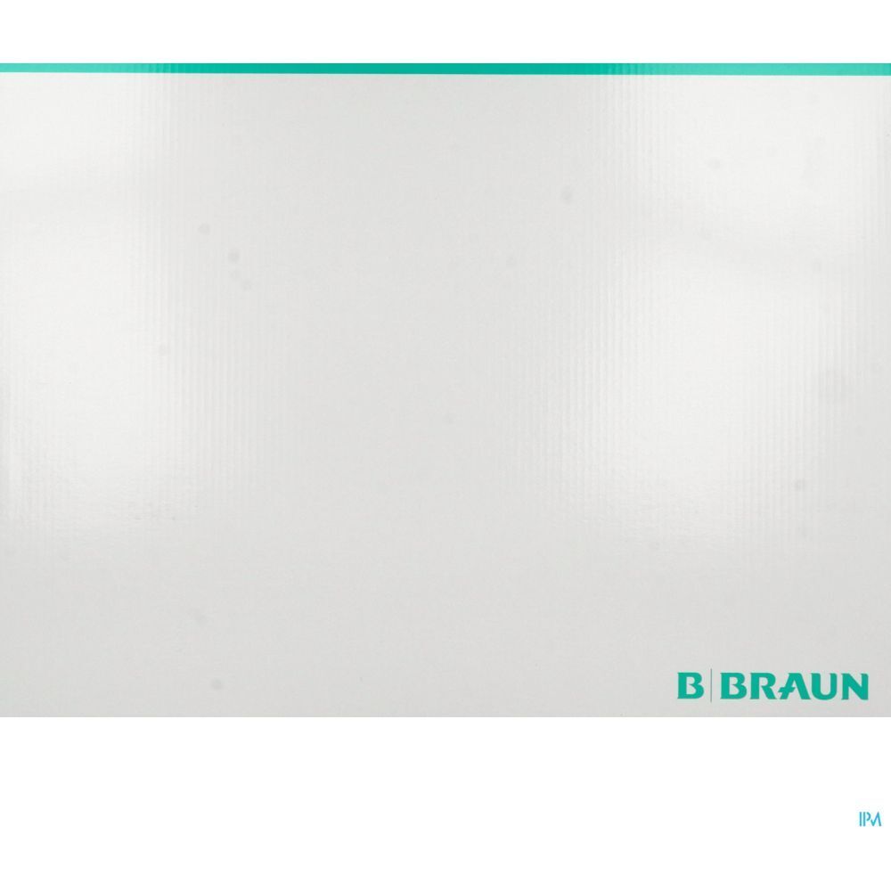 Witte verpakking met groene rand en B Braun logo. Gegeribbeld oppervlak.