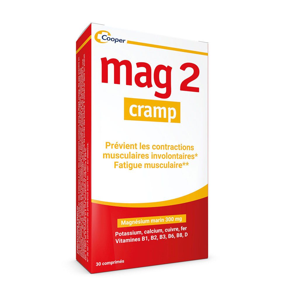MAG 2 Cramp à base de magnésium marin, calcium, fer, potassium, cuivre - complément alimentaire - 30