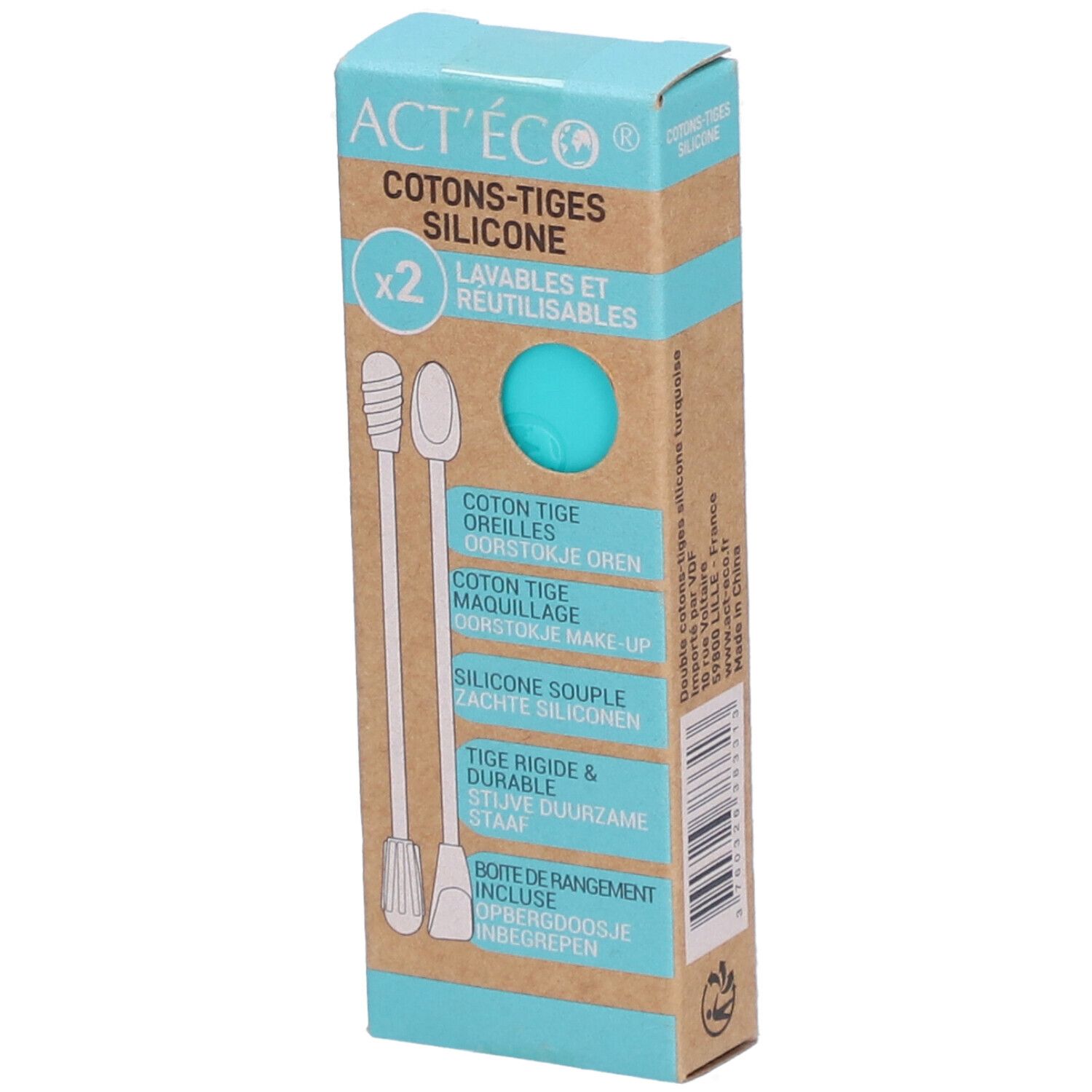 Act'eco Double Cotons-tiges Silicone Turquoise