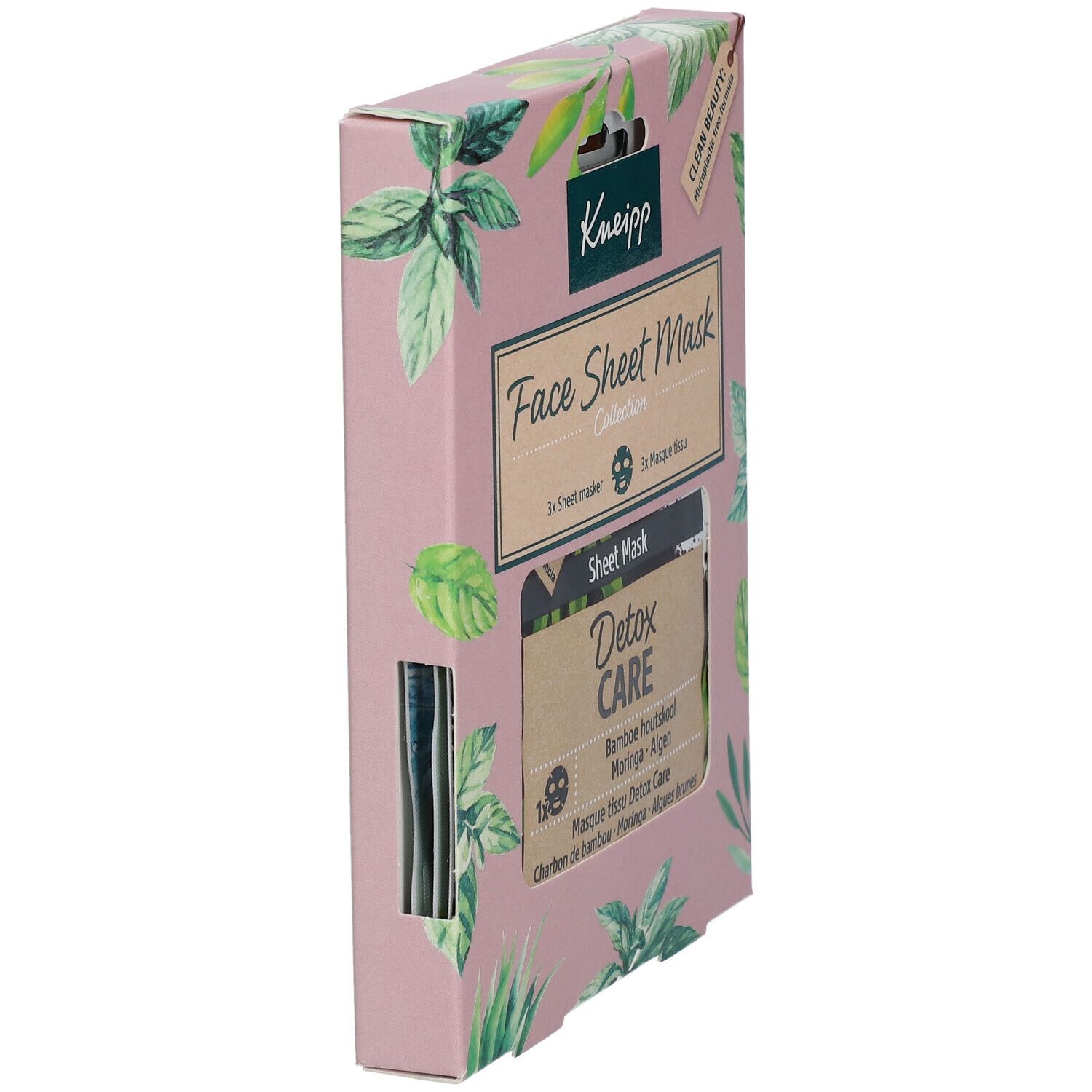 Kneipp Face Sheet Mask Collection. Zijaanzicht met venster en maskers.