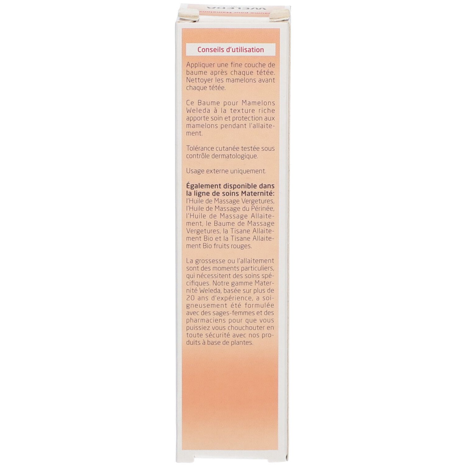 Rückseite der Produktverpackung. Text: Anwendungshinweise, weitere Informationen und Herstellerinformationen.