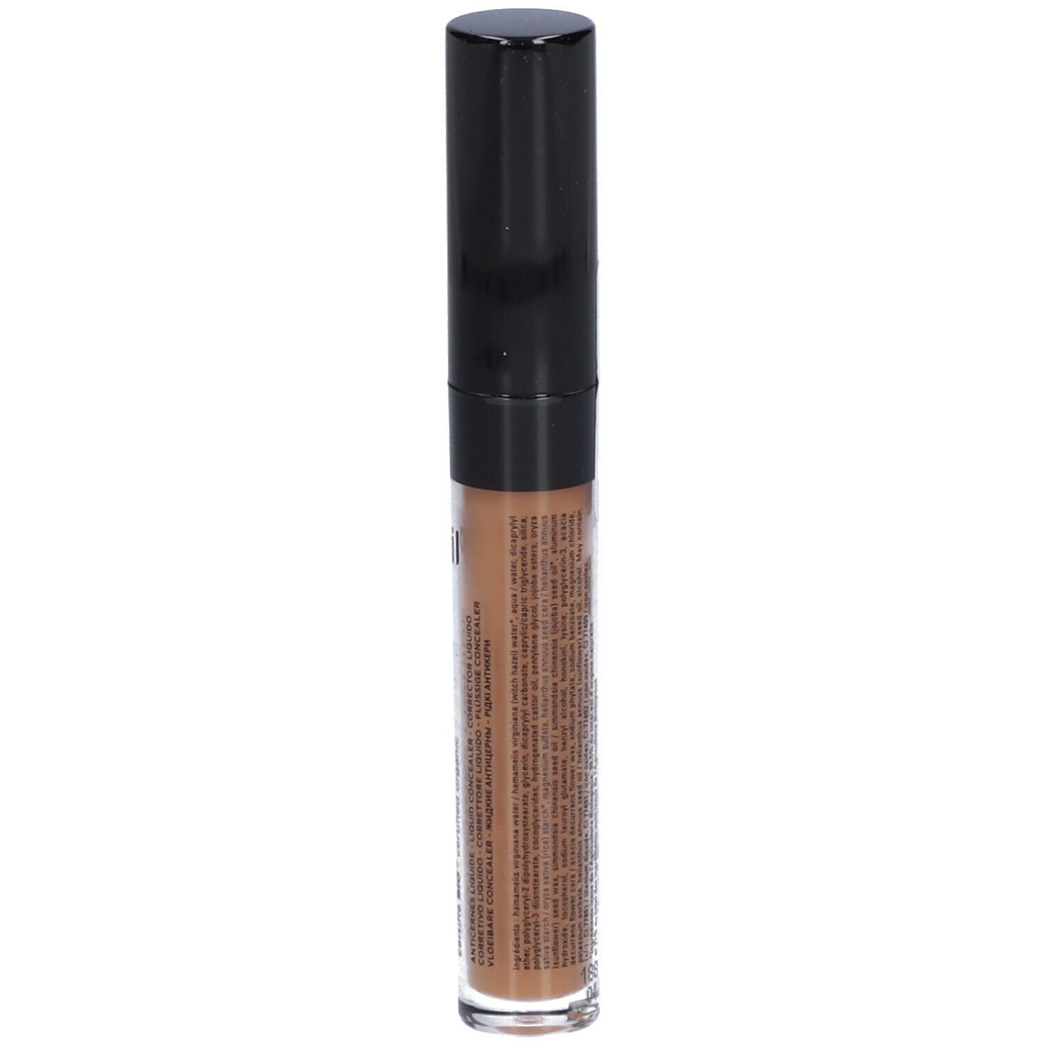 Flüssig-Concealer mit schwarzem Deckel. Aufschrift: ANTICERNES LIQUIDE. Etikett mit Text.