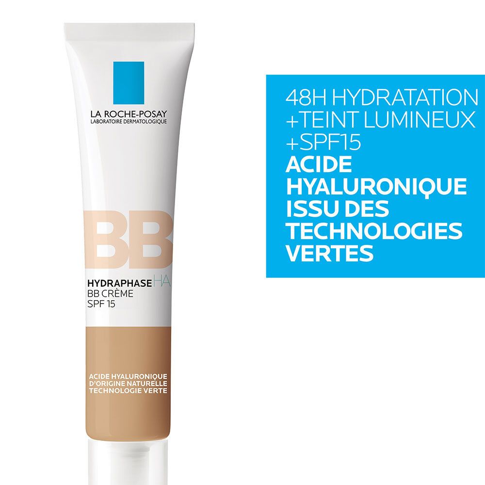 Tube de crème BB, teinte Medium. Texte : 48H Hydratation, +Teint Lumineux, +SPF15.