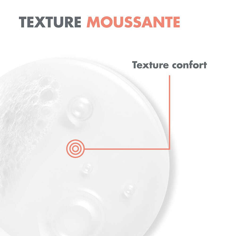 Gros plan sur une texture blanche et moussante. Éléments de texte « Texture » et « Confort » visibles.