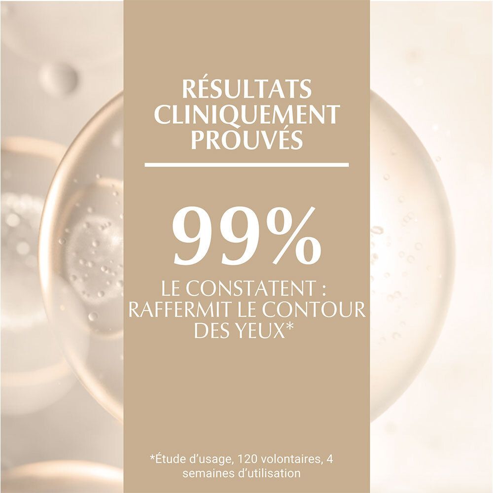 Texte: Résultats cliniquement prouvés. 99% confirment: raffermit le contour des yeux.