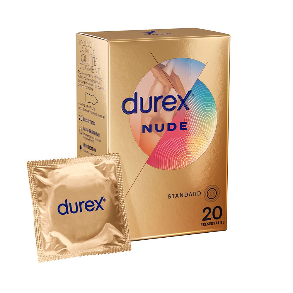 Durex Préservatifs Nude - 20 Préservatifs Extra Fins Sensation Peau Contre Peau
