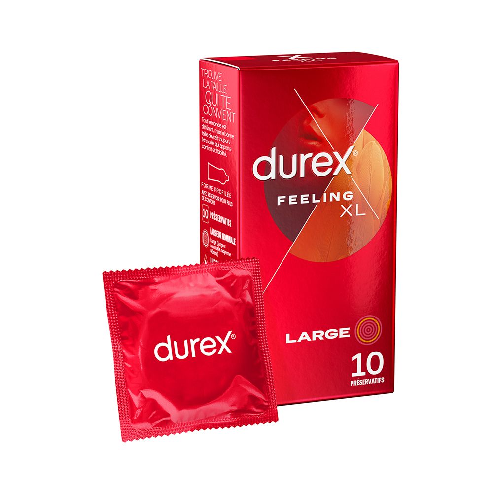 Durex Préservatifs Feeling XL - 10 Préservatifs Fins et Larges