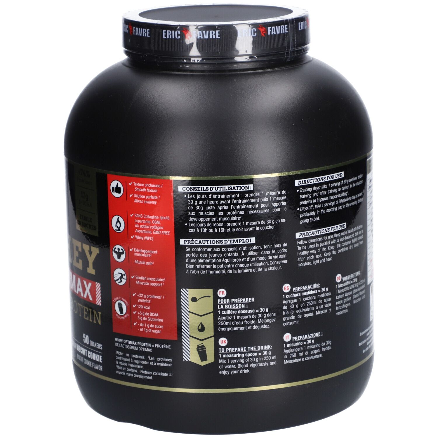 Dos du pot noir. Contient des informations d'utilisation et nutritionnelles. 1,5 kg.