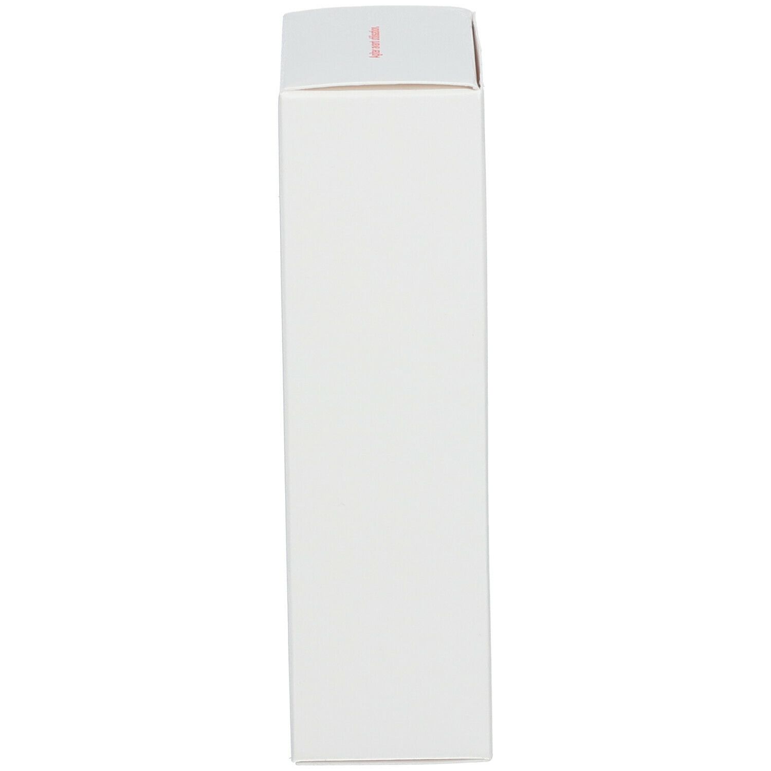 Boîte blanche étroite avec texte rouge en haut.