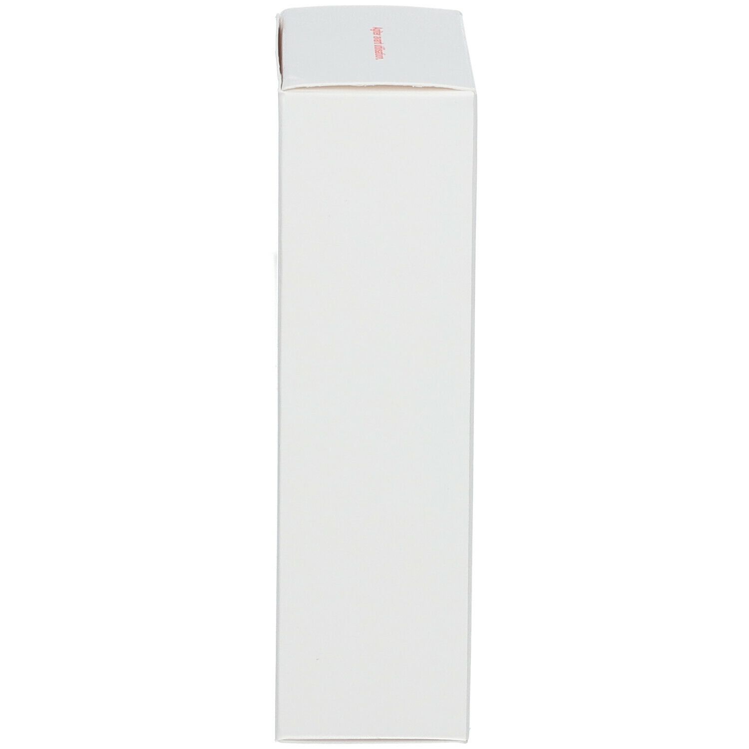 Boîte blanche étroite avec texte rouge en haut.