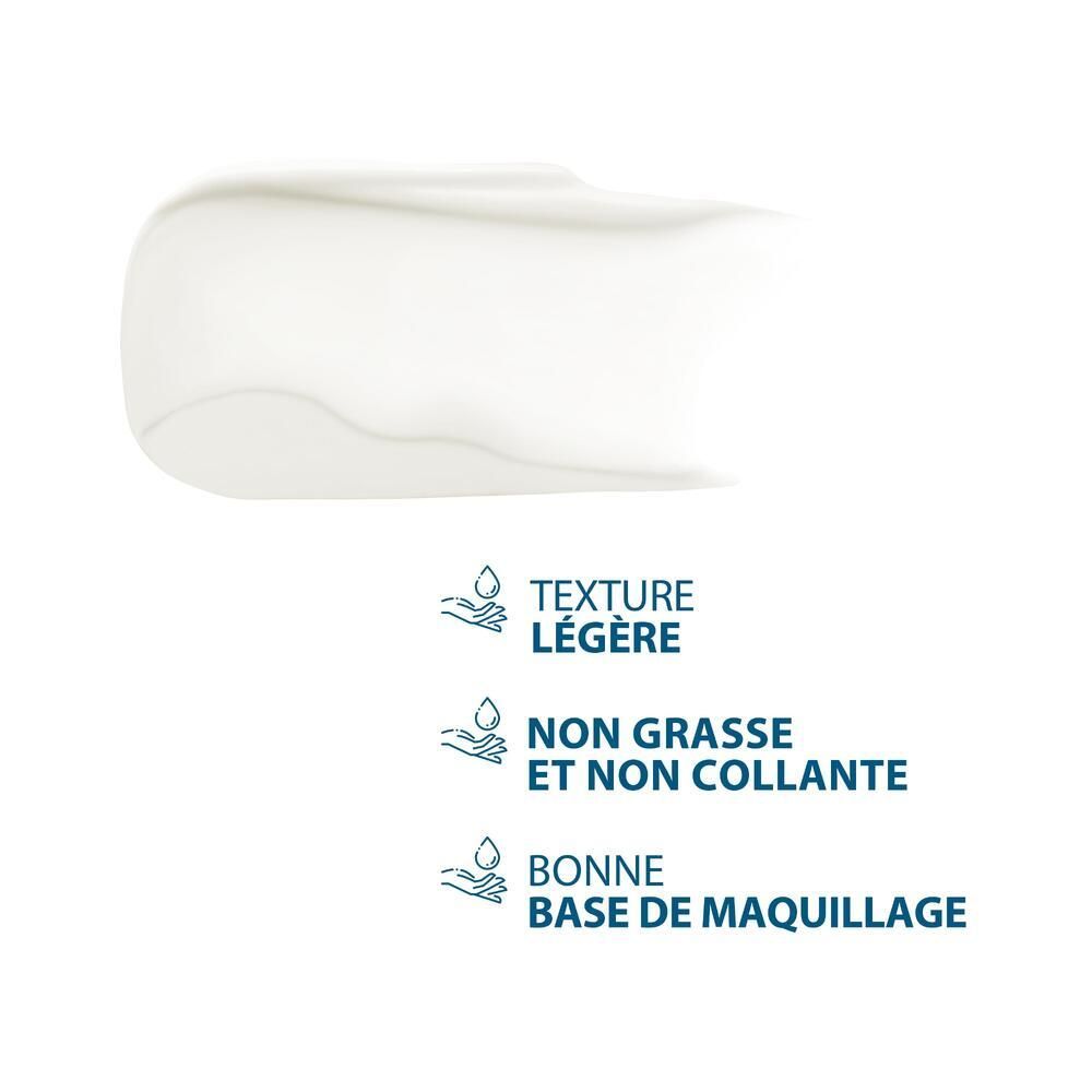 Texte et symboles. Texture légère, non grasse, bonne base de maquillage.
