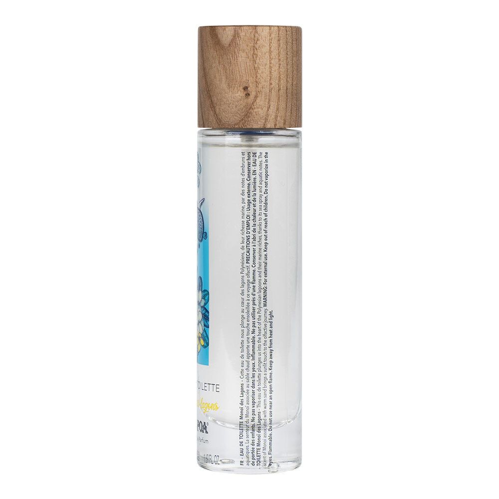 Flacon transparent avec texte sur fond blanc. Contient avertissements et informations d'utilisation.