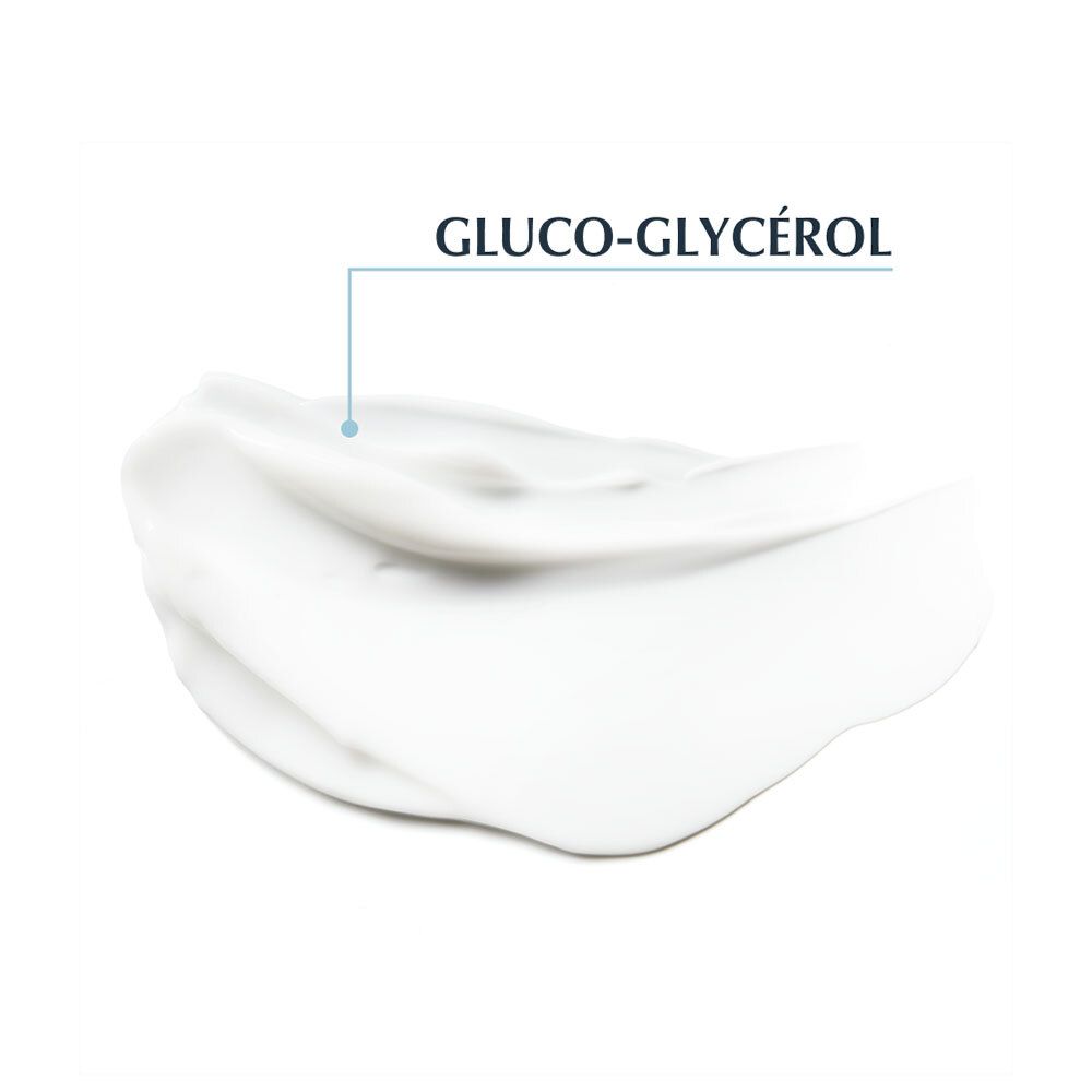Nahaufnahme von Creme. Bezeichnung: Gluco-Glyzerol.