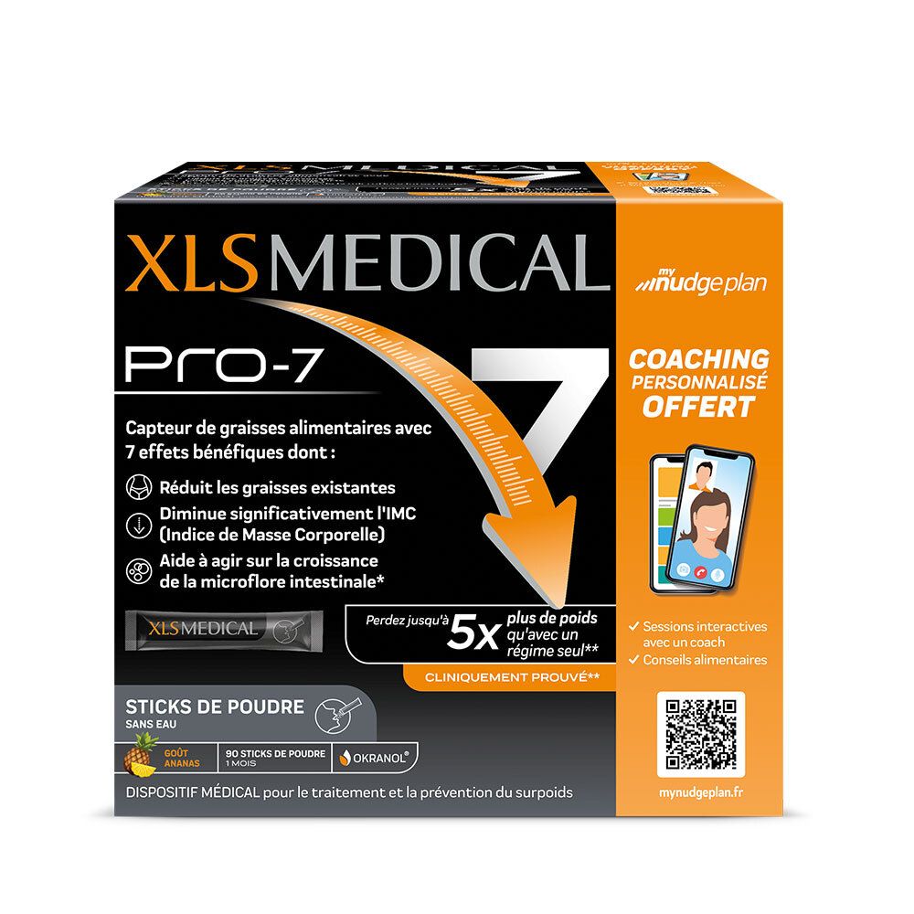 XLS Medical PRO 7 - Aide à la perte de poids -90 sticks de poudre-1 mois + coaching Offert