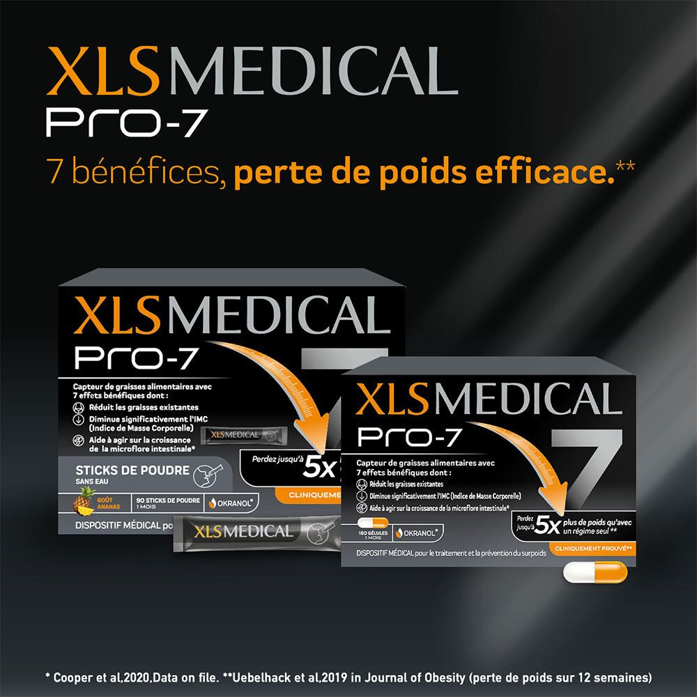 Visuel produit : XLS MEDICAL PRO-7. 2 formats. 7 bénéfices, perte de poids efficace.