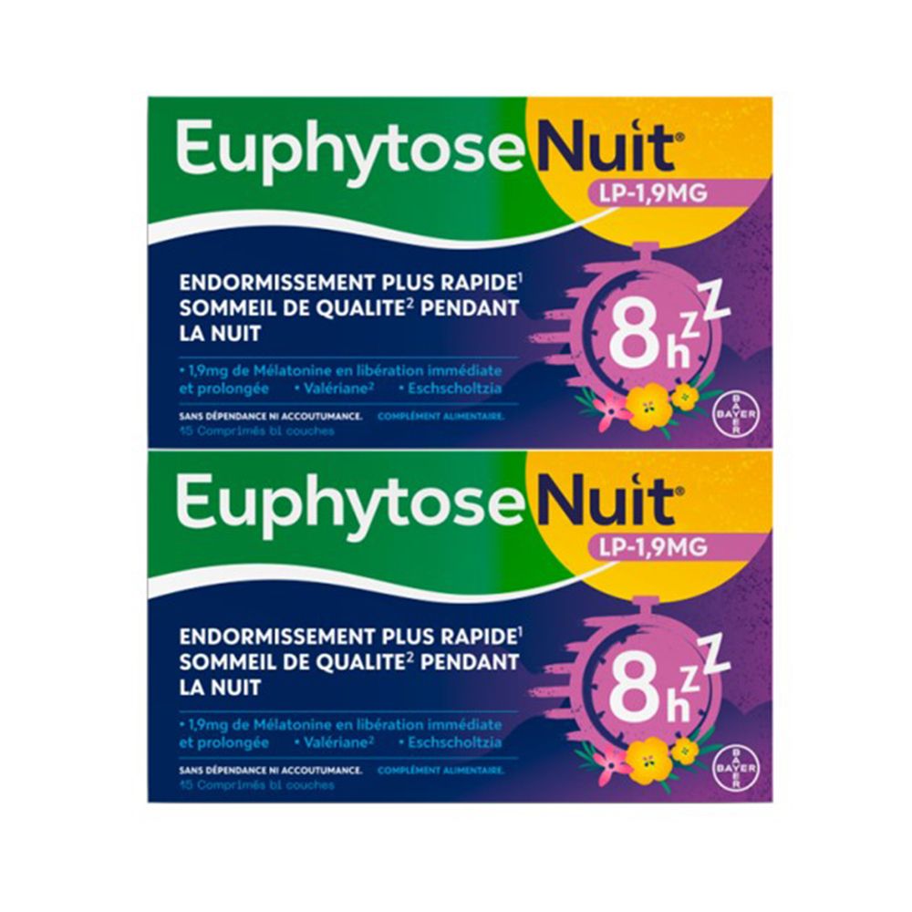 EuphytoseNuit Sommeil Mélatonine 1,9g Libération Prolongée 2 x 15 Capsules