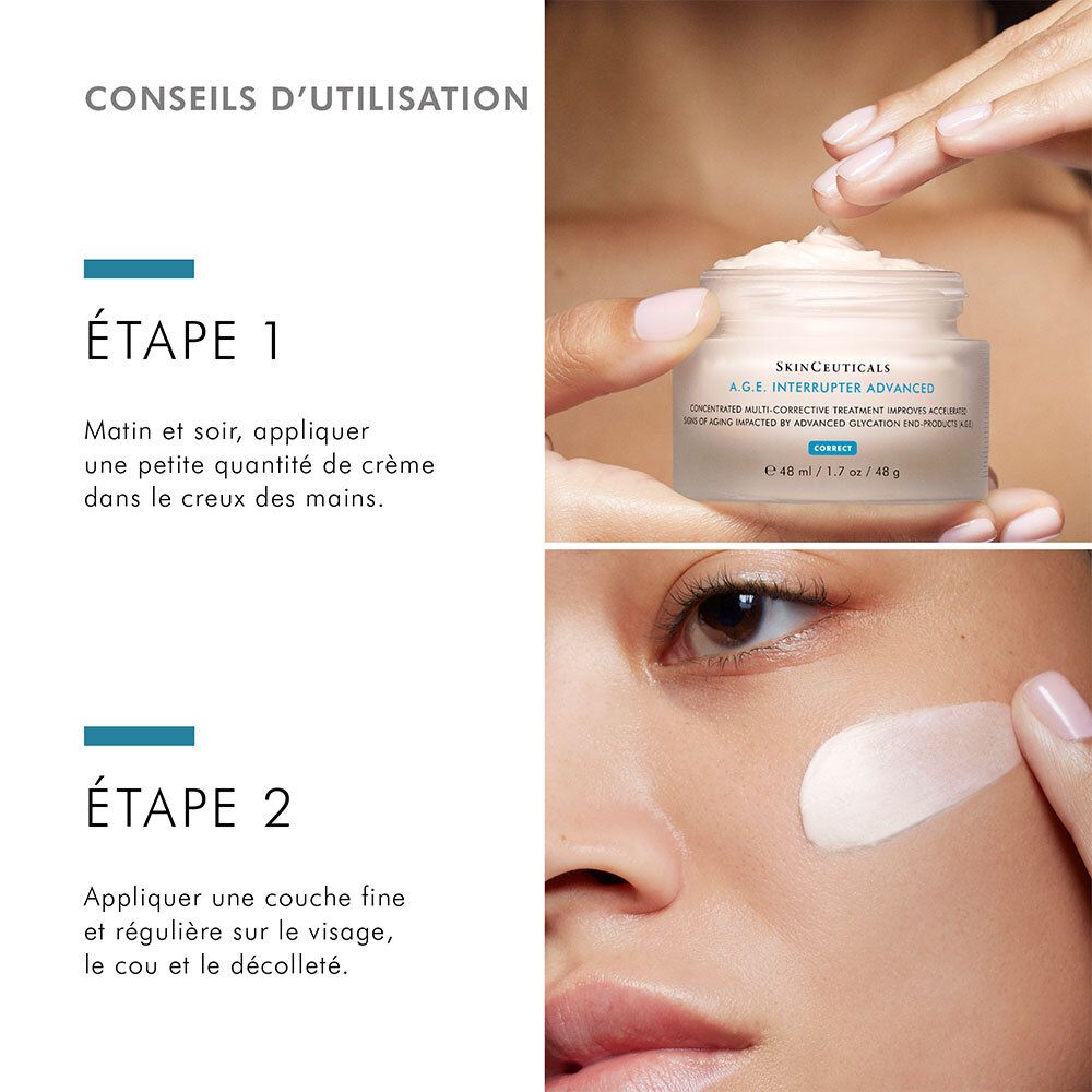 Conseils d'utilisation. Étape 1 : Crème dans les mains. Étape 2 : Couche fine sur le visage.