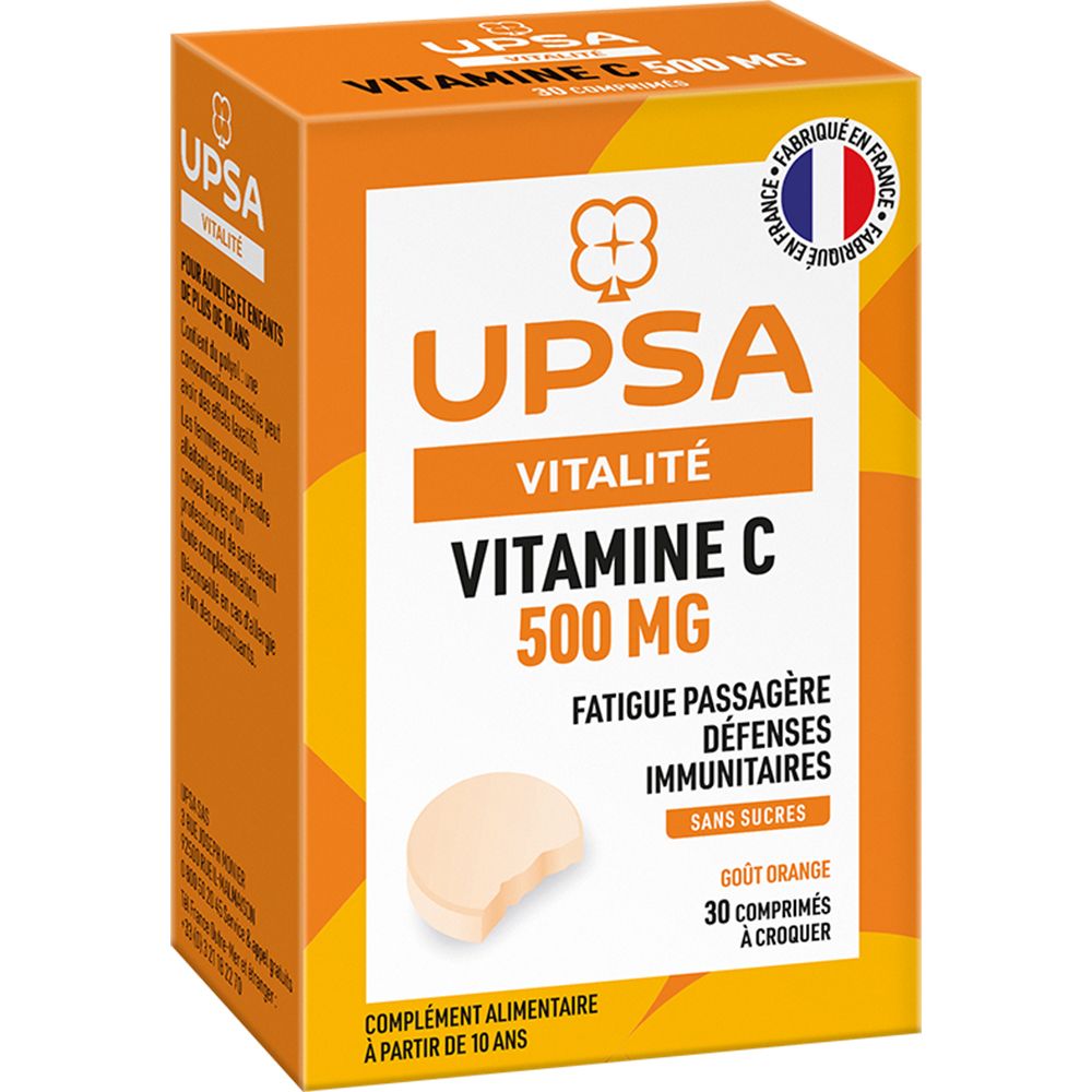 Vitamine C Upsa 500 mg - 30 comprimés à croquer - Adulte & Enfant dès 10 ans - Complément alimentair