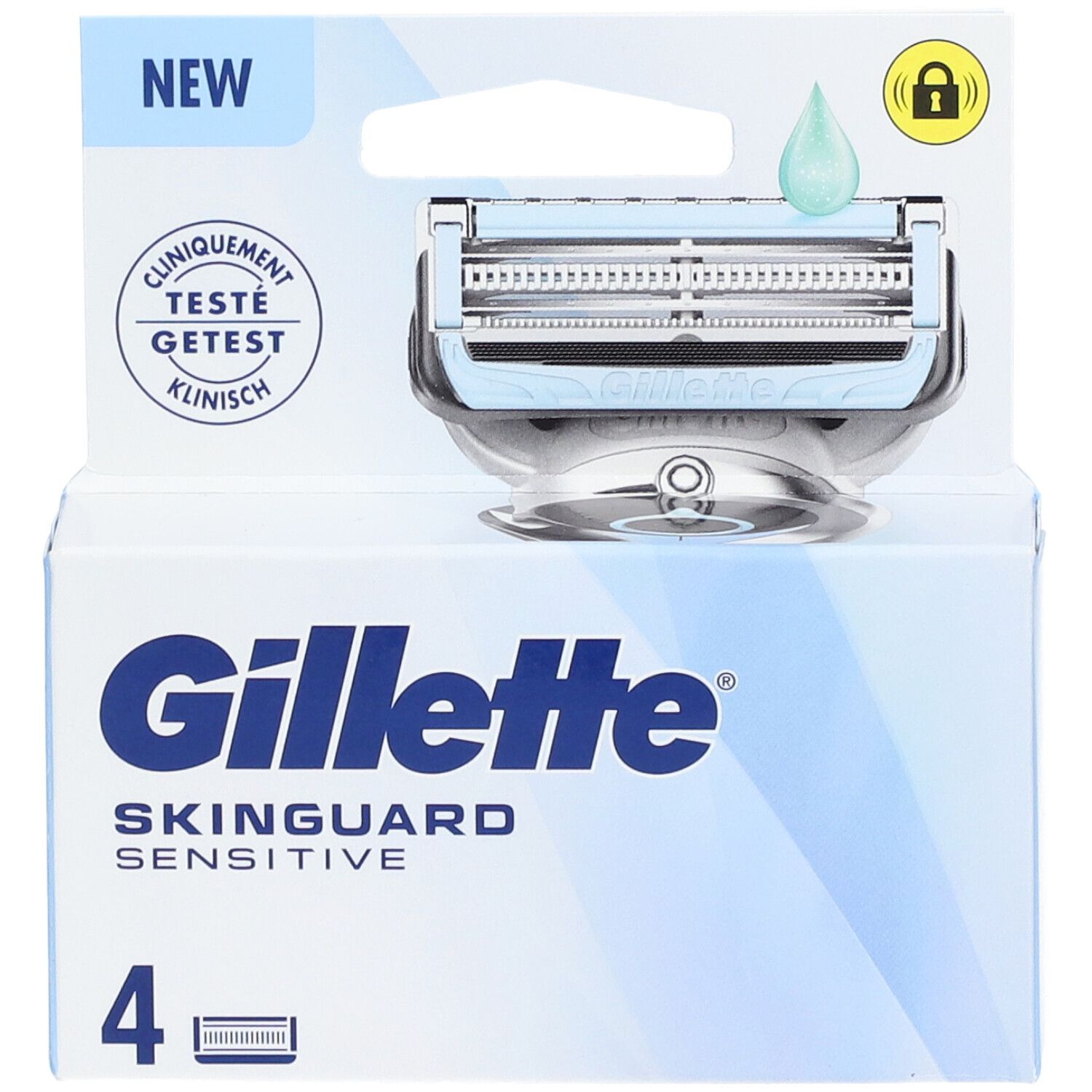 Paquet de lames de rasoir Gillette Skinguard Sensitive. 4 lames. Testé cliniquement. Avec Aloe Vera.